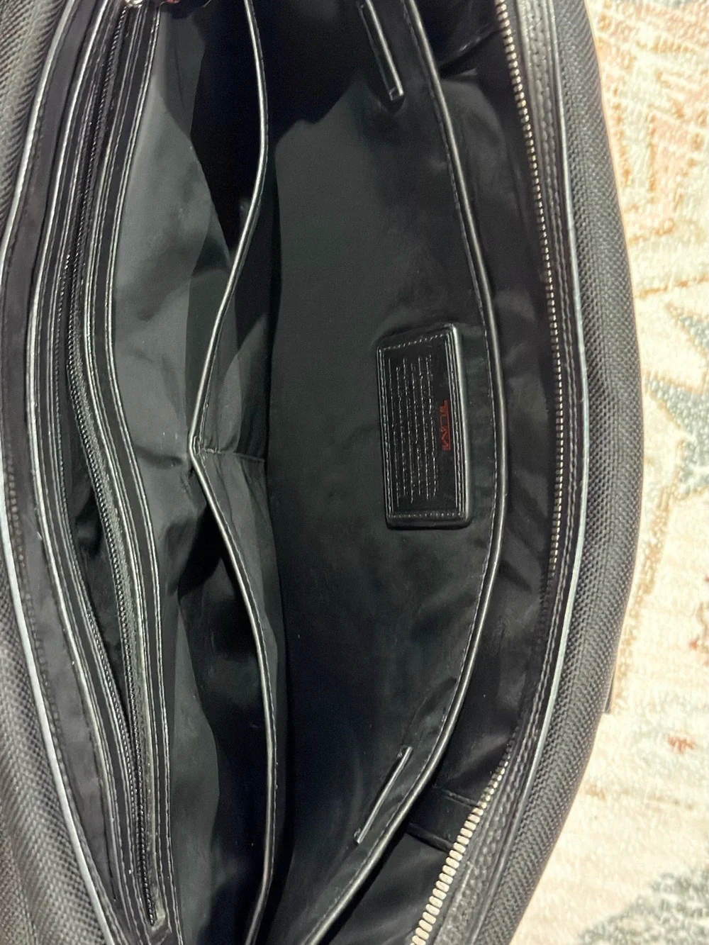 Tumi Black Nylon Briefcase with Leather Trim and Silver Hardware